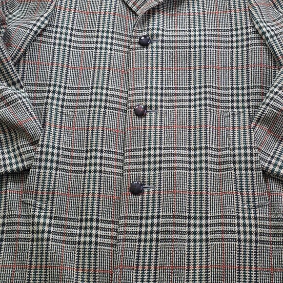 VTG Crombie Wool Coat 44 Glen Plaid LS Lined 1 Vent Buttons Union Made Classic - Picture 14 of 16